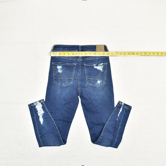 American Eagle Women Cotton Blue Size 2 Short Hi Rise Jegging Skinny Distressed - Picture 4 of 8